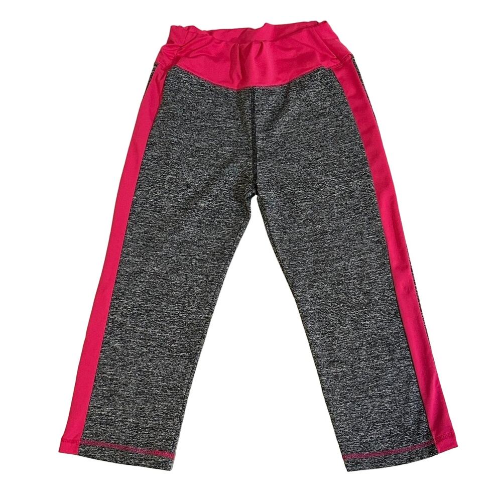 POP Fit Gray Capri Leggings with Pink Stripe
